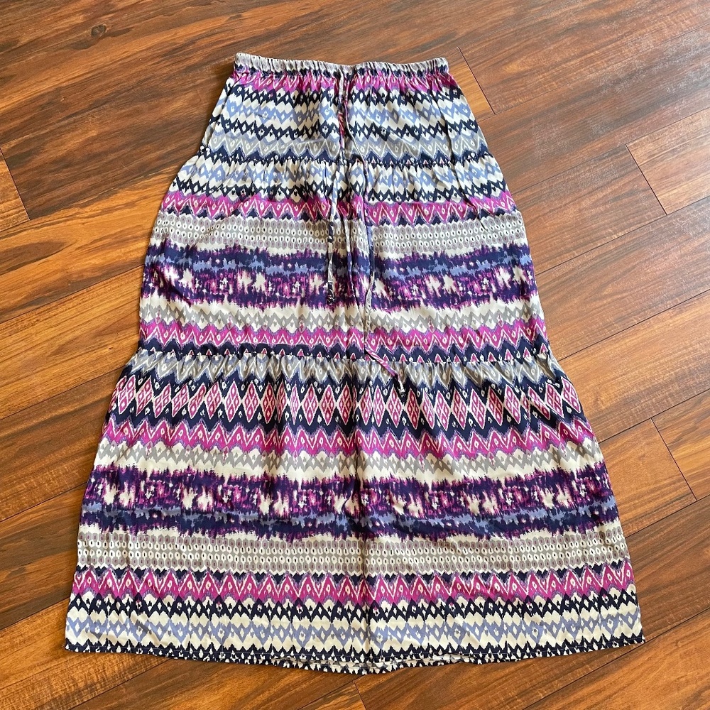 Mossimo Rayon Boho Tiered Midi Skirt XS Elastic Waist